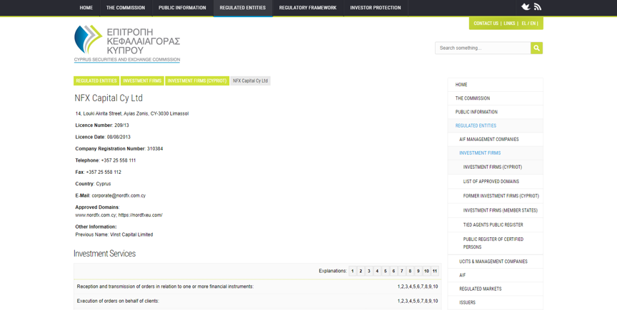 NordFX Regulación CySEC